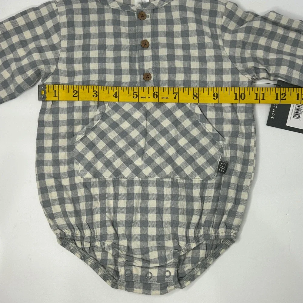 Modern Moments by‎ Gerber Baby Gingham Henley Bodysuit Gray White 3-6M New